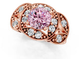 Rose gold Fancy Pink Round Cut Halo Milgrain Diamond Engagement Ring with Leaf Band and Four-Prong Setting_1