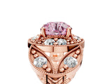 Rose gold Fancy Pink Round Cut Halo Milgrain Diamond Engagement Ring with Leaf Band and Four-Prong Setting_5