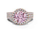 Rose gold Fancy Pink Round Cut Halo Pavé Diamond Engagement Ring with Split Shank and Four-Prong Setting_3