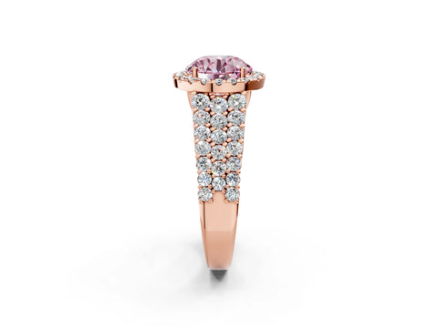Rose gold Fancy Pink Round Cut Halo Pavé Diamond Engagement Ring with Split Shank and Four-Prong Setting_5
