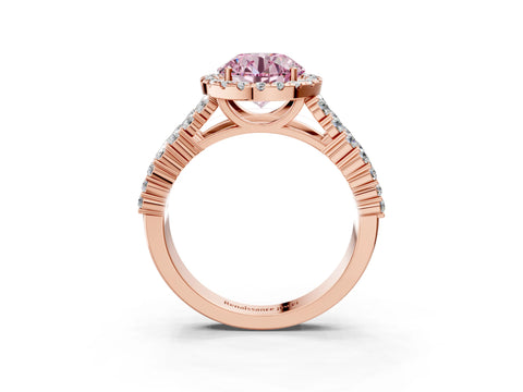 Rose gold Fancy Pink Round Cut Halo Pavé Diamond Engagement Ring with Split Shank and Four-Prong Setting_6