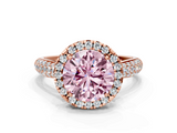 Rose gold Fancy Pink Round  Cut Halo Pave Band Four-Prong Setting Ring