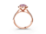 Rose gold Fancy Pink Round  Cut Halo Pave Band Four-Prong Setting Ring_3