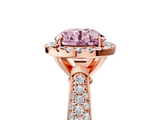 Rose gold Fancy Pink Round  Cut Halo Pave Band Four-Prong Setting Ring_5