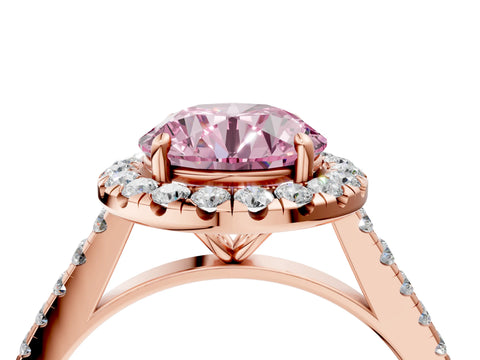 Rose gold Fancy Pink Round Cut Halo Pave Diamond Engagement Ring with Four-Prong Setting_4