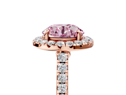 Rose gold Fancy Pink Round Cut Halo Pave Diamond Engagement Ring with Four-Prong Setting_5