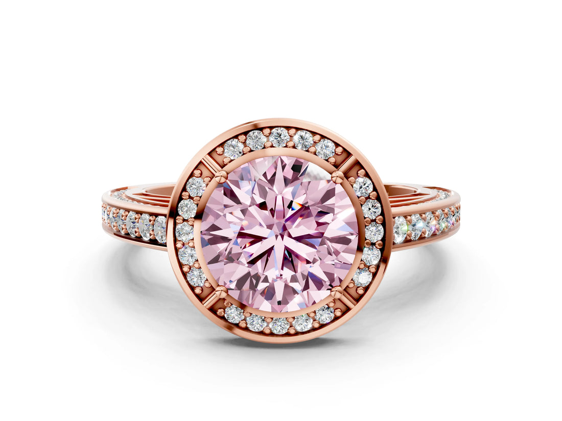 Rose gold Fancy Pink Round  Cut Halo Pave Split Shank Prong Setting Ring_31