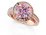 Rose gold Fancy Pink Round  Cut Halo Pave Split Shank Prong Setting Ring_32
