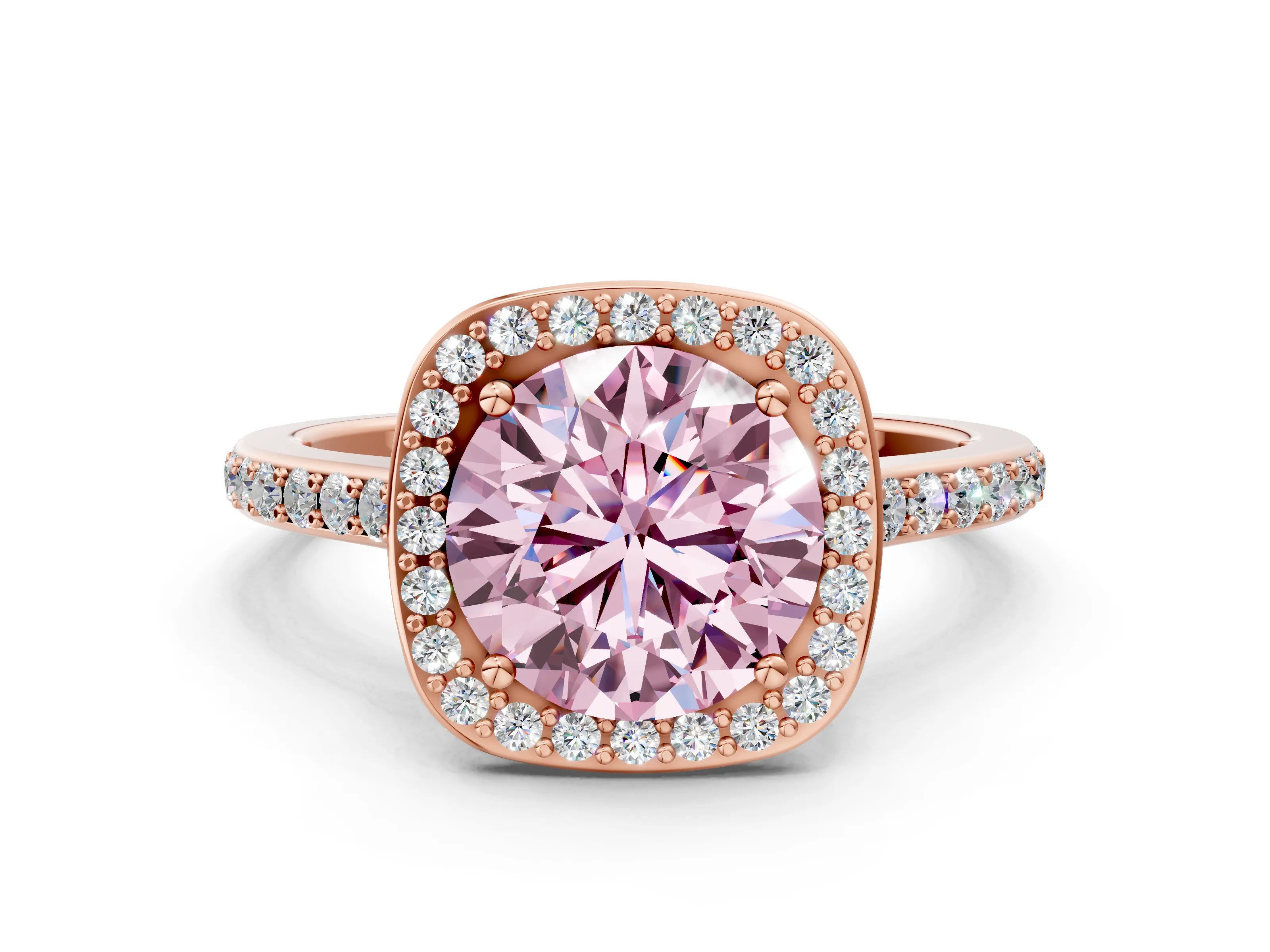Rose gold Fancy Pink Round Cut Halo Round Diamond Pavé Band with Four-Prong Setting_3
