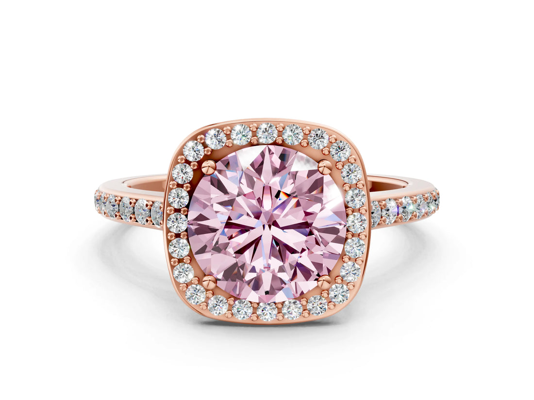 Rose gold Fancy Pink Round Cut Halo Round Diamond Pavé Band with Four-Prong Setting_3