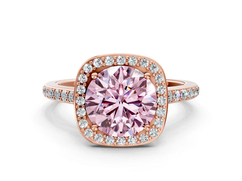 Rose gold Fancy Pink Round Cut Halo Round Diamond Pavé Band with Four-Prong Setting_3