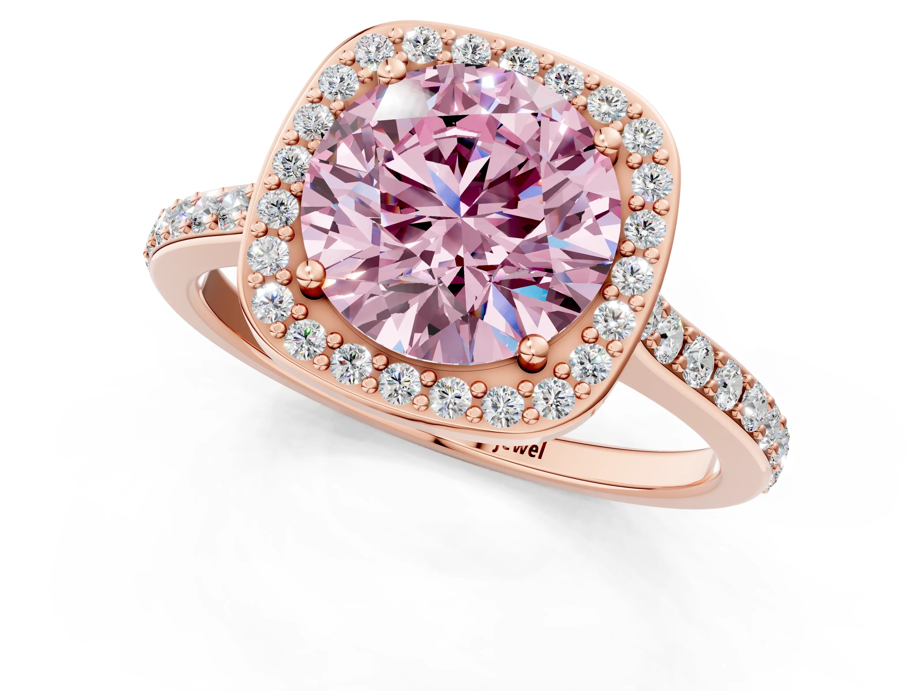 Rose gold Fancy Pink Round Cut Halo Round Diamond Pavé Band with Four-Prong Setting_4