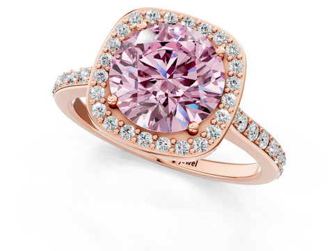 Rose gold Fancy Pink Round Cut Halo Round Diamond Pavé Band with Four-Prong Setting_4