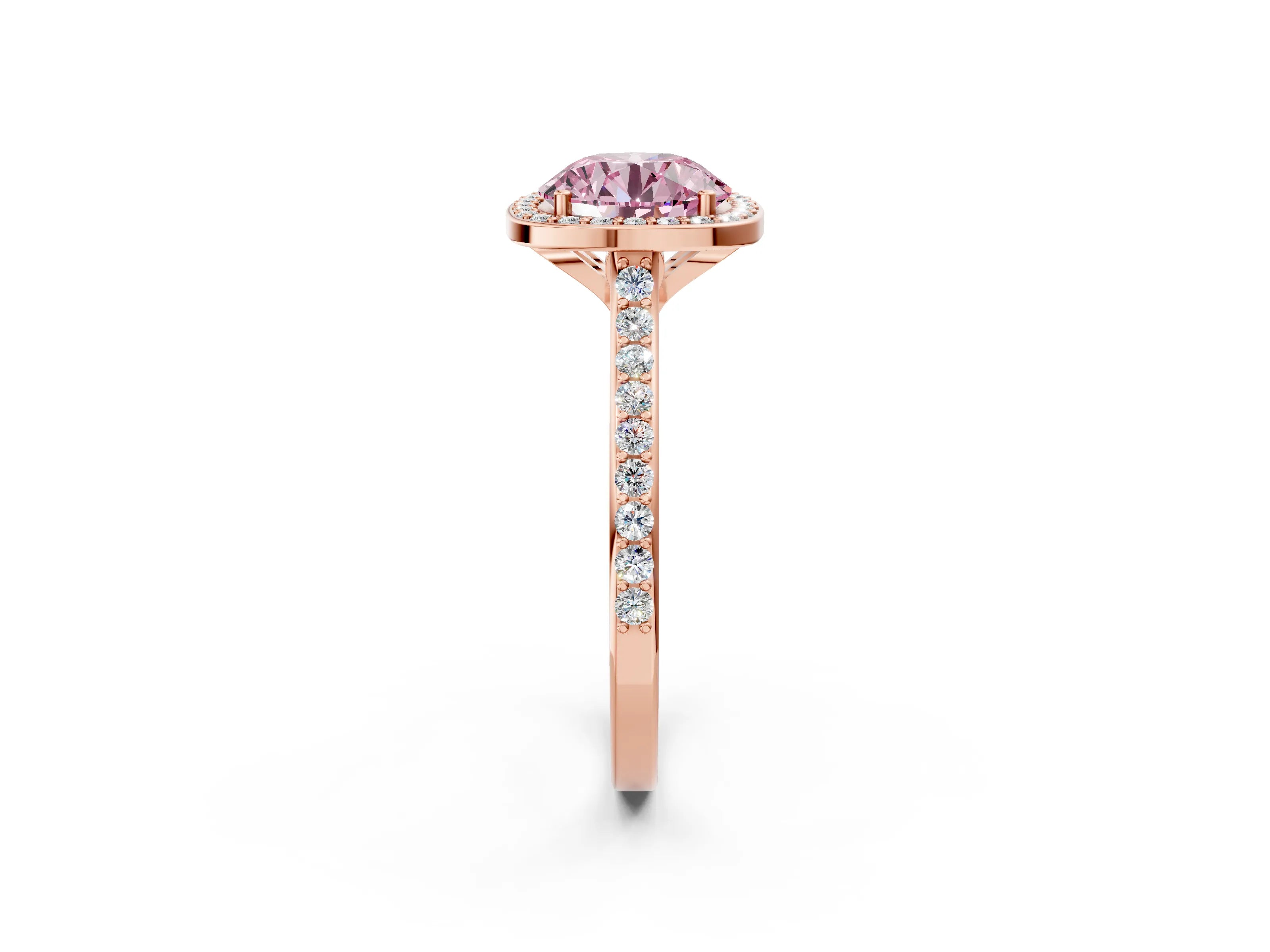 Rose gold Fancy Pink Round Cut Halo Round Diamond Pavé Band with Four-Prong Setting_5