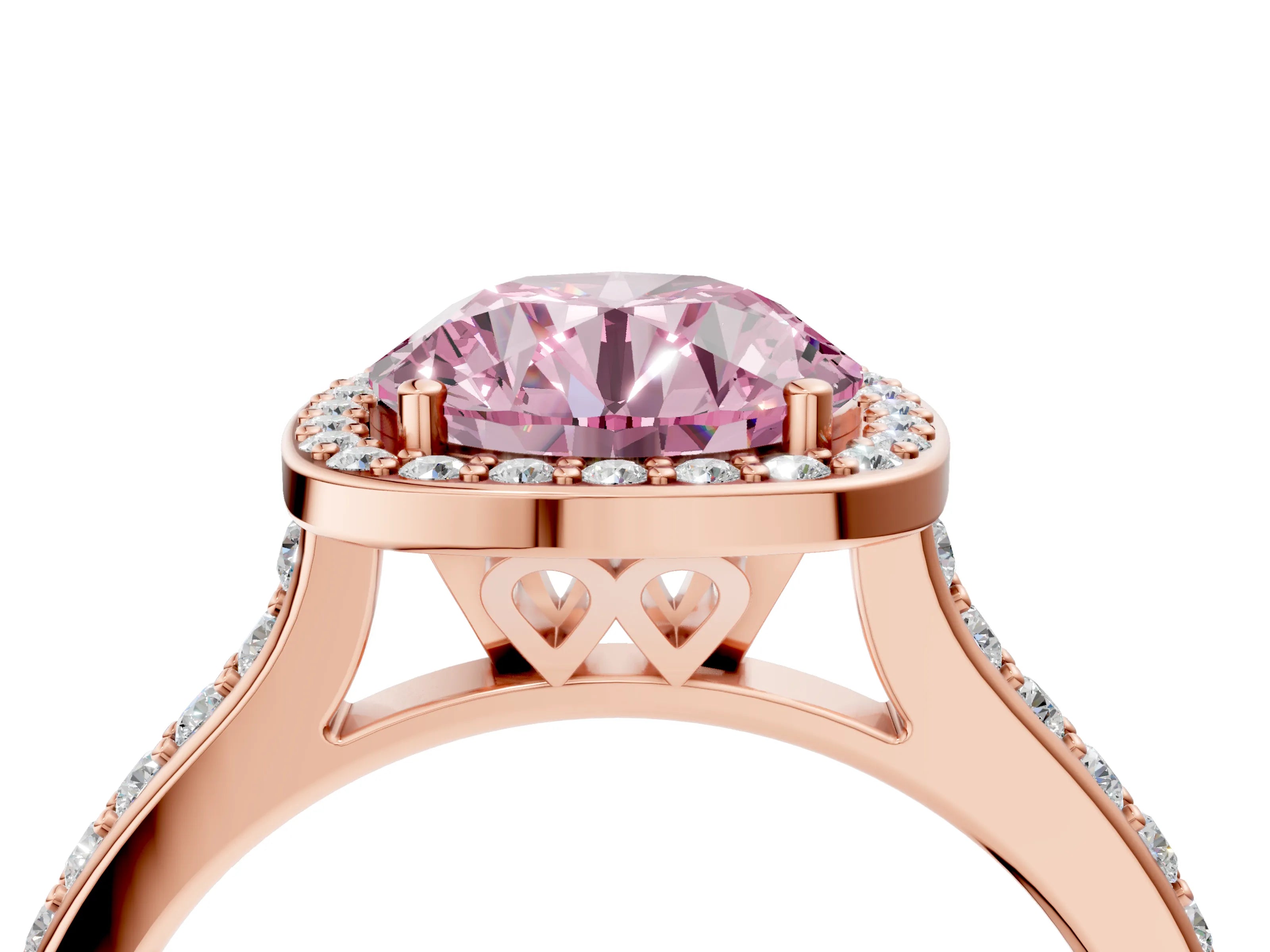 Rose gold Fancy Pink Round Cut Halo Round Diamond Pavé Band with Four-Prong Setting_7