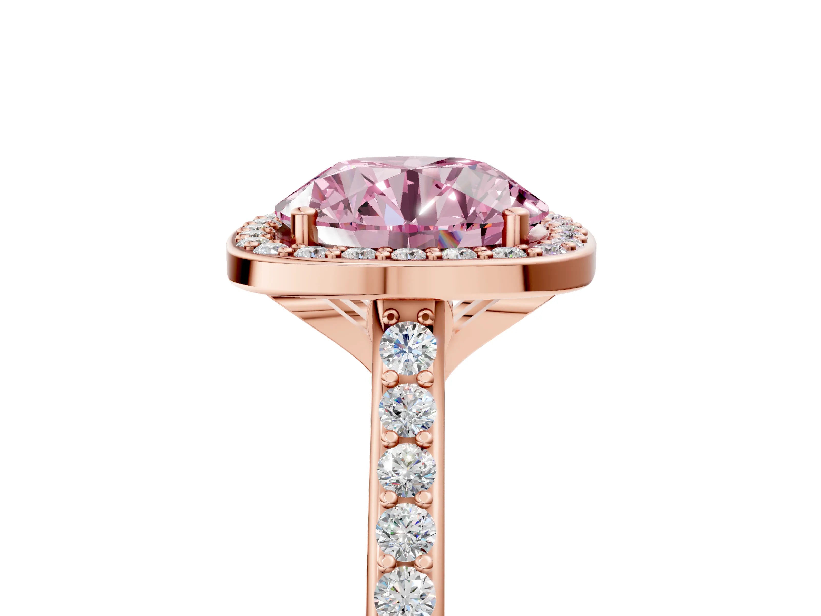 Rose gold Fancy Pink Round Cut Halo Round Diamond Pavé Band with Four-Prong Setting_8