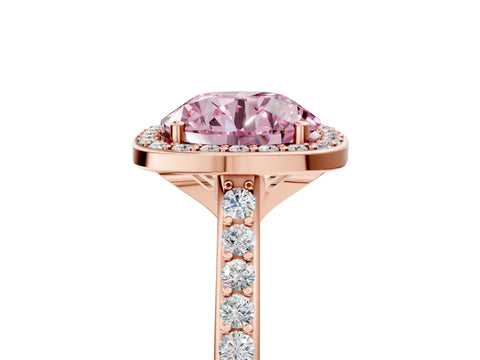Rose gold Fancy Pink Round Cut Halo Round Diamond Pavé Band with Four-Prong Setting_8