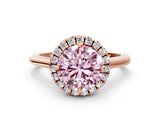 Rose gold Fancy Pink Round Cut Halo Round Diamond Solitaire Engagement Ring with Pave Band and Four-Prong Setting_12