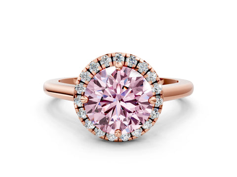 Rose gold Fancy Pink Round Cut Halo Round Diamond Solitaire Engagement Ring with Pave Band and Four-Prong Setting_12