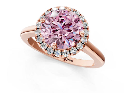 Rose gold Fancy Pink Round Cut Halo Round Diamond Solitaire Engagement Ring with Pave Band and Four-Prong Setting_13