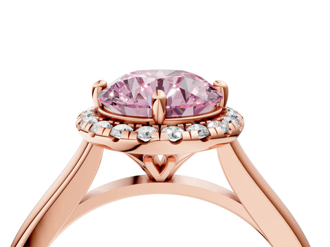 Rose gold Fancy Pink Round Cut Halo Round Diamond Solitaire Engagement Ring with Pave Band and Four-Prong Setting_16