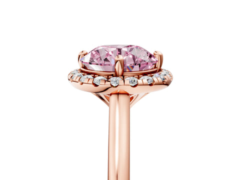 Rose gold Fancy Pink Round Cut Halo Round Diamond Solitaire Engagement Ring with Pave Band and Four-Prong Setting_17