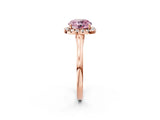 Rose gold Fancy Pink Round Cut Halo Round Diamond Solitaire Ring with Pavé Band and Four-Prong Setting_2