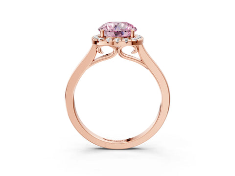 Rose gold Fancy Pink Round Cut Halo Round Diamond Solitaire Ring with Pavé Band and Four-Prong Setting_3