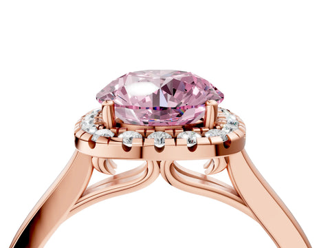 Rose gold Fancy Pink Round Cut Halo Round Diamond Solitaire Ring with Pavé Band and Four-Prong Setting_4