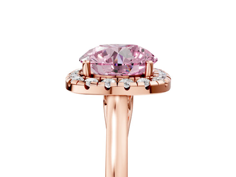 Rose gold Fancy Pink Round Cut Halo Round Diamond Solitaire Ring with Pavé Band and Four-Prong Setting_5