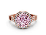 Rose gold Fancy Pink Round Cut Halo Round Diamond Twist Band with Four-Prong Setting
