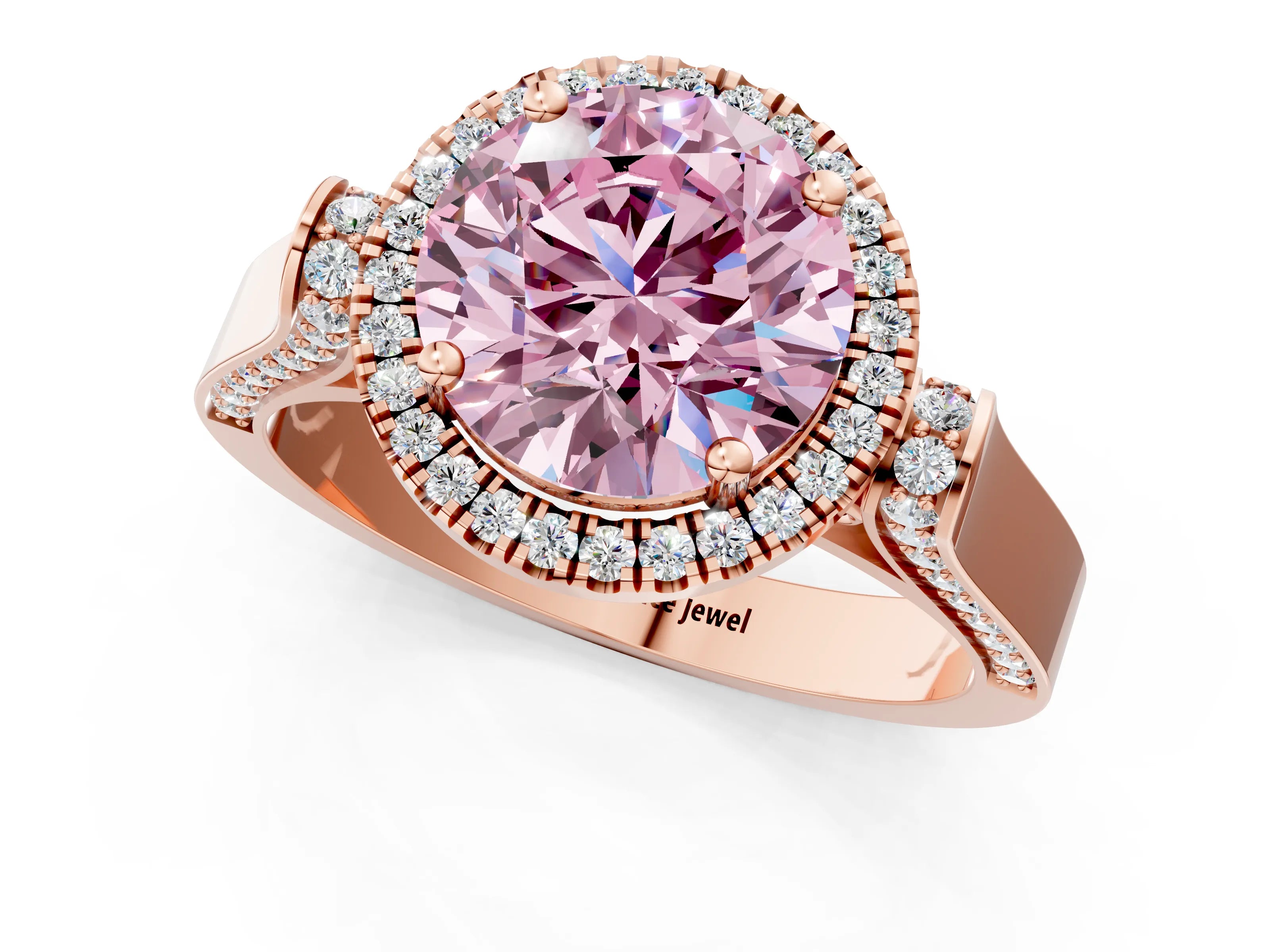 Rose gold Fancy Pink Round Cut Halo Round Diamond Twist Band with Four-Prong Setting_1