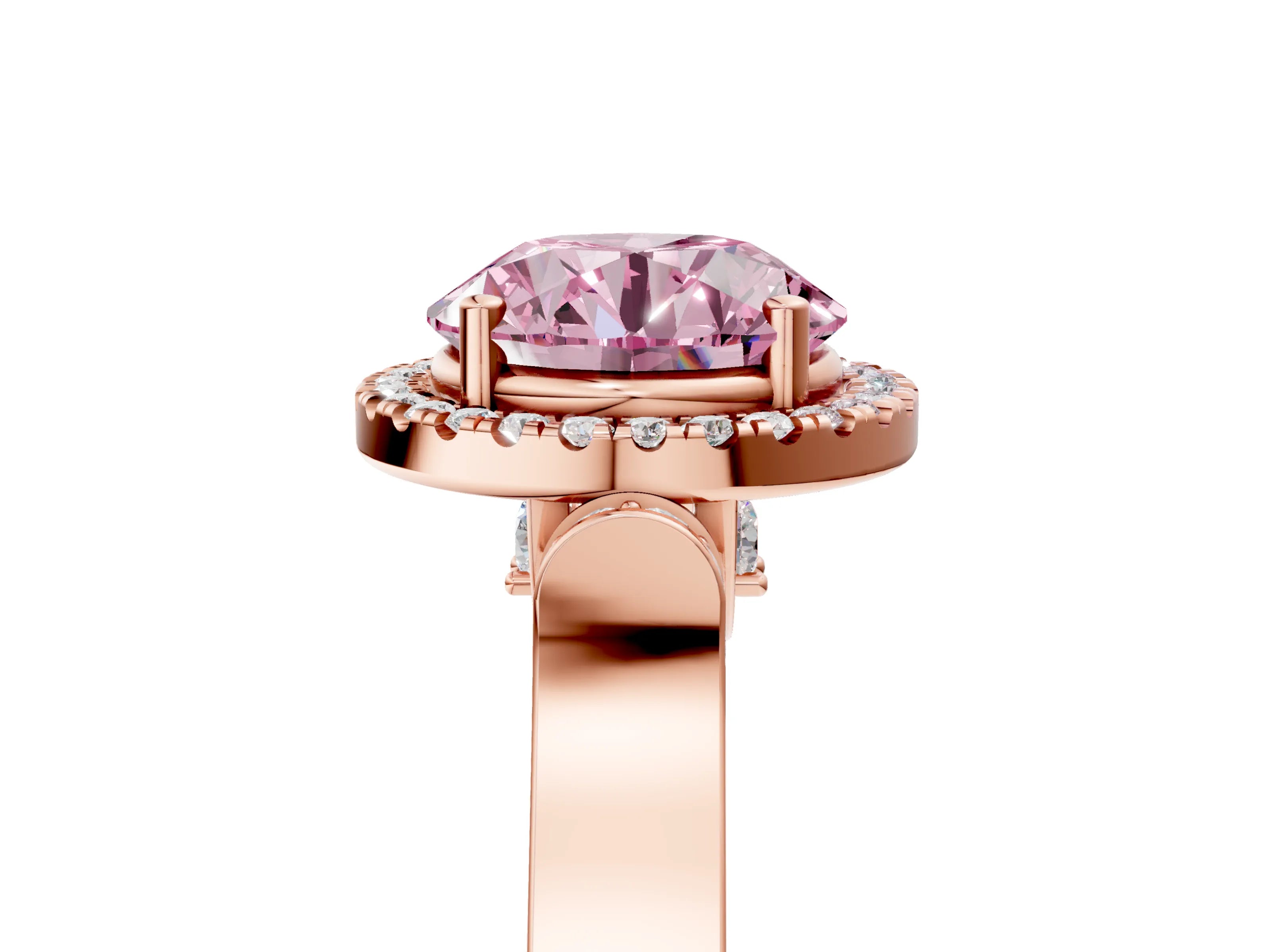 Rose gold Fancy Pink Round Cut Halo Round Diamond Twist Band with Four-Prong Setting_5