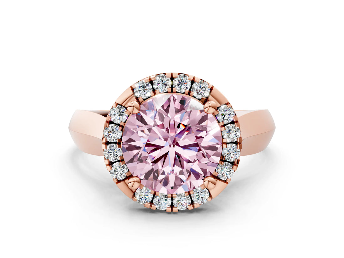 Rose gold Fancy Pink Round  Cut Halo Solitaire Engagement Ring with Square Band and Four-Prong Setting_66