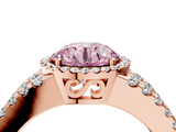 Rose gold Fancy Pink Round  Cut Halo Split Shank Diamond Ring with Four-Prong Setting_4