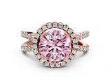 Rose gold Fancy Pink Round  Cut Halo Split Shank Pave Set Ring