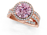 Rose gold Fancy Pink Round  Cut Halo Split Shank Prong Setting Ring_1