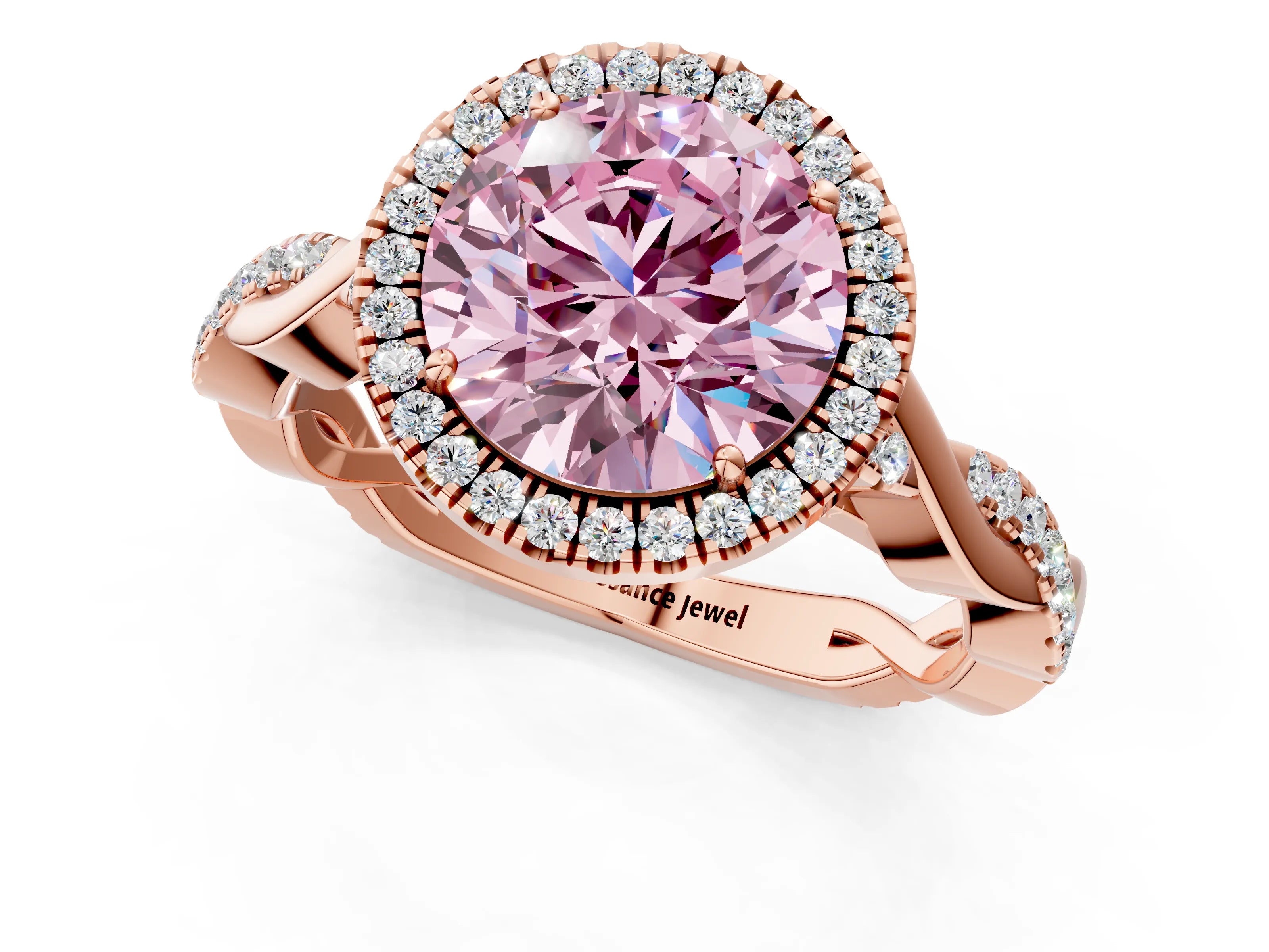 Rose gold Fancy Pink Round Cut Halo Twist Band with Four-Prong Setting_1
