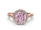Rose gold Fancy Pink Round Cut Halo Twist Band with Four-Prong Setting_12