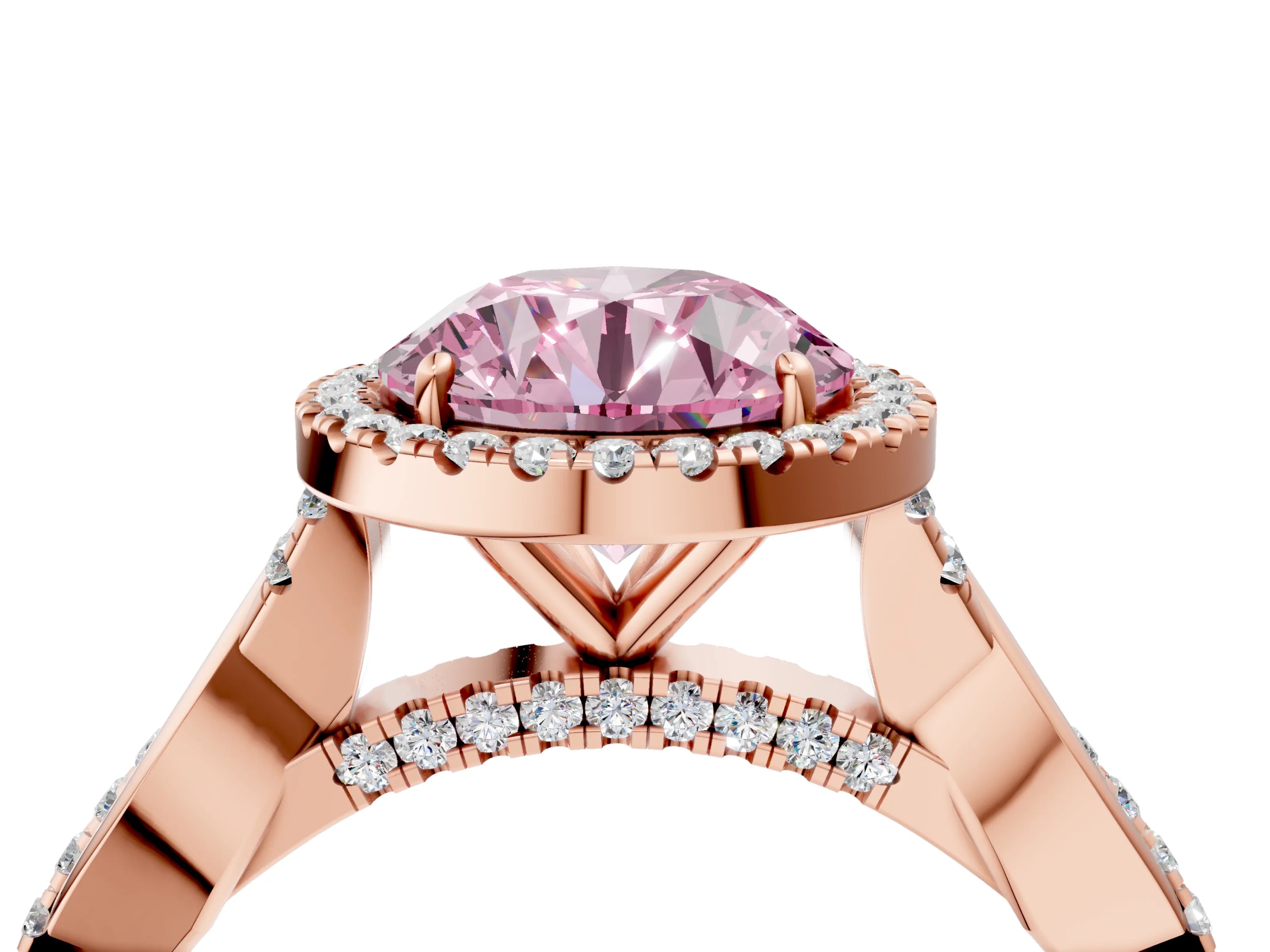 Rose gold Fancy Pink Round Cut Halo Twist Band with Four-Prong Setting_4
