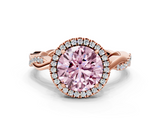 Rose gold Fancy Pink Round  Cut Halo Twisted Band Four-Prong Ring