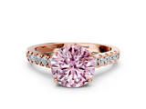 Rose gold Fancy Pink Round  Cut Pavé Band Solitaire Ring with Four-Prong Setting