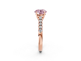 Rose gold Fancy Pink Round  Cut Pavé Band Solitaire Ring with Four-Prong Setting_2