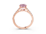 Rose gold Fancy Pink Round  Cut Pavé Band Solitaire Ring with Four-Prong Setting_3