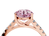 Rose gold Fancy Pink Round  Cut Pavé Band Solitaire Ring with Four-Prong Setting_4