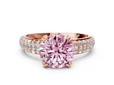 Rose gold Fancy Pink Round  Cut Pave Diamond Engagement Ring with Channel Set Band and Four-Prong Setting
