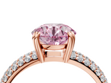 Rose gold Fancy Pink Round  Cut Pave Diamond Engagement Ring with Channel Set Band and Four-Prong Setting_4