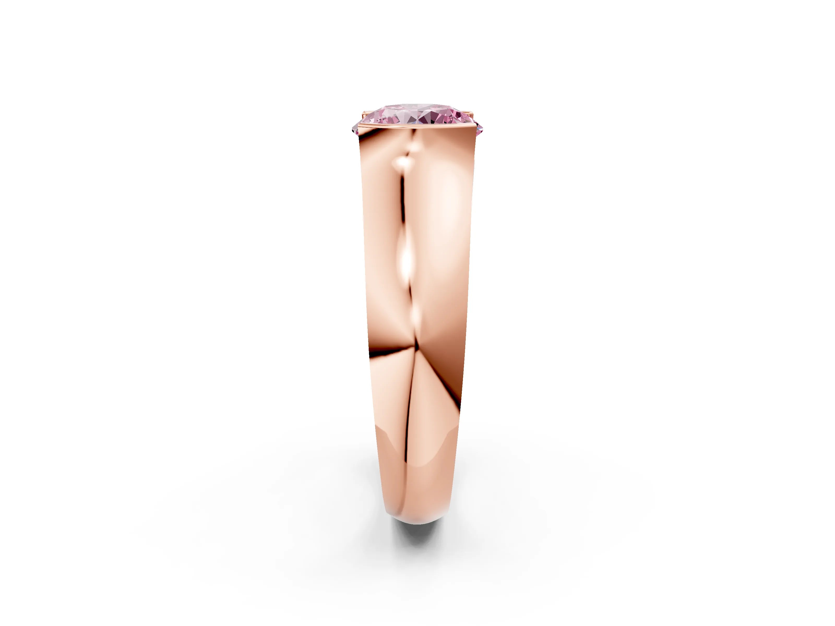 Rose gold Fancy Pink Round Cut Solitaire Bezel Set Diamond Ring with Wide Band_2