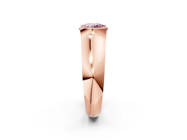Rose gold Fancy Pink Round Cut Solitaire Bezel Set Diamond Ring with Wide Band