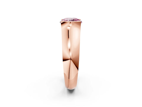 Rose gold Fancy Pink Round Cut Solitaire Bezel Set Diamond Ring with Wide Band_2